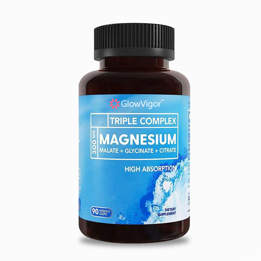 GlowVigor Triple Magnesium Complex 300mg Of Magnesium Glycinate, Malate, Citrate For Muscles, Nerves,  Energy  High Absorption Vegan, Non-GMO  90 Capsules