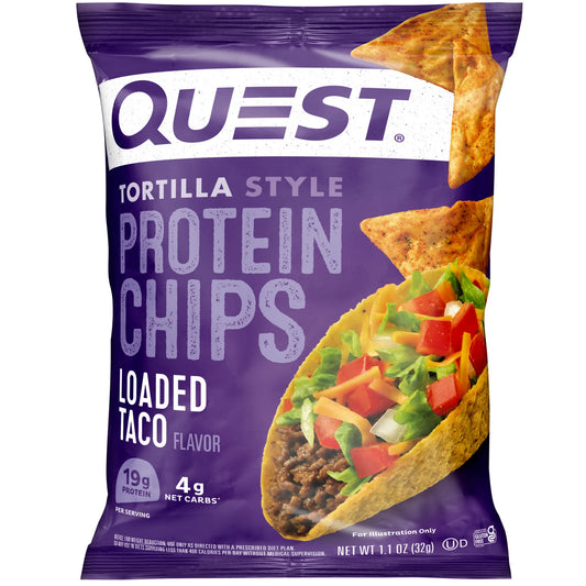 Quest Tortilla Style Protein Chips with 19g of Protein, Loaded Taco Flavor, 1.1 Oz, Single